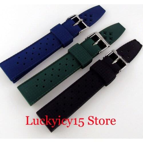 Green/Blue/Black Leather Watch Band 20mm/22mm Width Lug Silver Pin Buckle