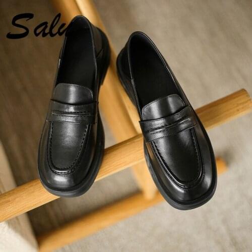 Salu Concise Slip on Women Shoes Casual Square Heels Pumps New Summer Genuine Leather Pumps Brand Design 2021 Shoes Woman