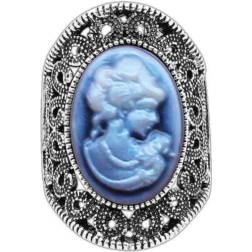 Retro Women Silver Colour Ring Exotic Girl Princess Head Ring Ivory Ring Party Jewelry Valentines Day Gift Hip Hop Punk Ring