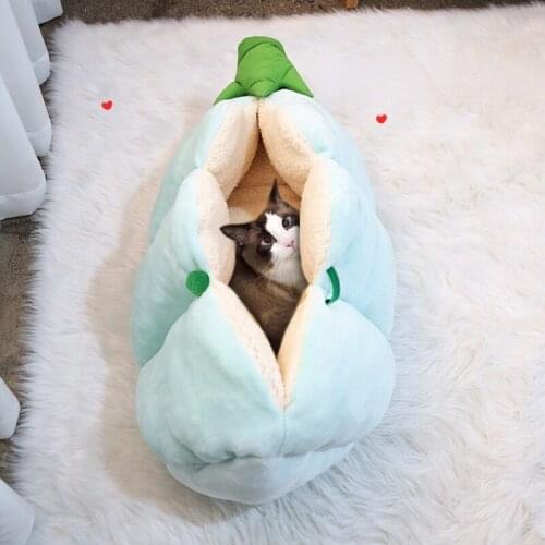 Winter Warm Semi-closed Lamb Velvet Pea Cat Litter Cartoon Cute Fruit Banana Deep Sleep Kennel Cats Products for Pets