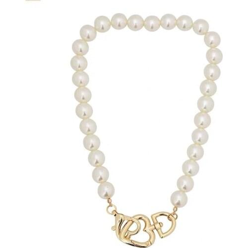 18'' White Sea Shell Pearl Necklace Golden Plated Heart Clasp Pendant