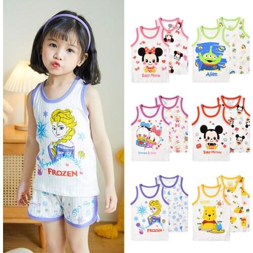 2 Pcs/Lot New Summer Boys and Girls Vest Baby Pure Cotton Breathing Cotton Cartoon Sleeveless Top Thin Vest T-shirt
