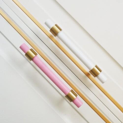 2021 New Light Luxury Brass Handle Colorful Solid Wood Cabinet Drawer Wardrobe Door Knob Nordic Furniture Long Handles