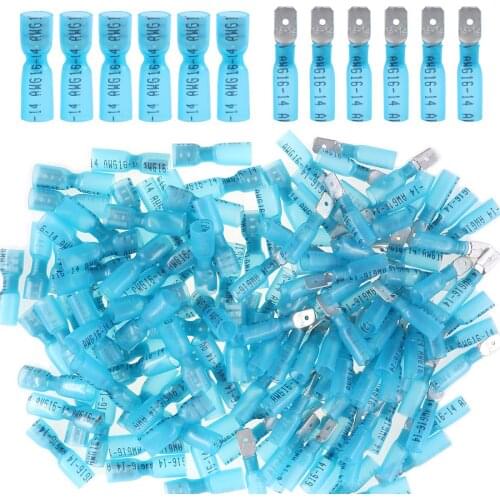 25Pcs/Set Female/Male Quick Spade Heat Shrink Connectors Blue Insulated Electrical Crimp Terminals Kit