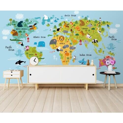 Beibehang Custom 3d Wallpaper Mural Cartoon Animal World Map Childrens Room TV Background Wall 3d wallpaper papel de parede