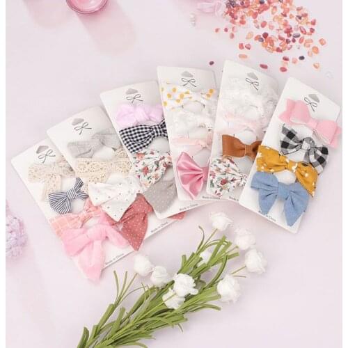 48PC=12Sets Baby Flower Hair Clips Flower Lattice Bows Kids Girls Velvet Hairpins Children Plaid Barrettes Baby Hair Accessories