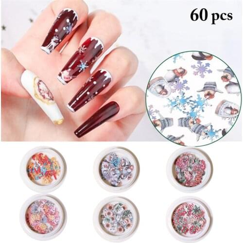 6 Boxes Kapmore Christmas Nail Sequin Wood Pulp Creative Nail Decal Nail Art Decoration Women Girls DIY Manicure Tools