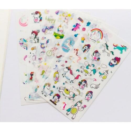 6 Sheets /Pack Cute Unicorn Adhensive Stickers Notebook Album DIY Decoration Stickers Stick Label Kids Stationery Stickers J08