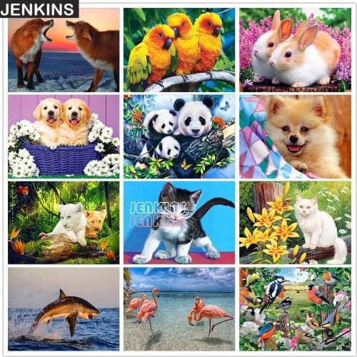 5D DIY Diamond Painting Animal Cat Dog Rabbit Cross Stitch Embroidery Mosaic Home Decoration Handmade Gift JENKINS