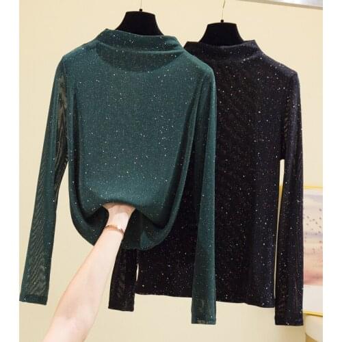 Turtleneck Black Long Sleeved Plus Size Korean Autumn Elegant Fashion Blouses And Tops WomenS Oversize T-Shirt Clothing 2021