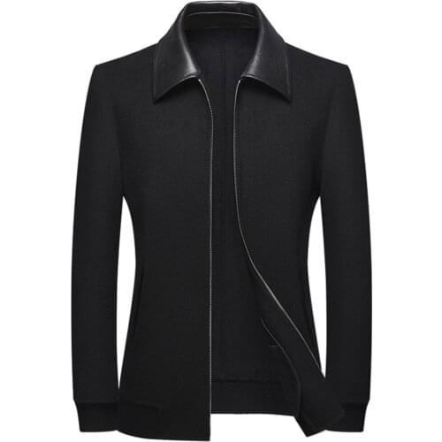 Men PU Jackets Men Slim Zipper Wool Jacket Coat Hombre Long Sleeve Black Mens Jackets and Coats Streetwear Warm Thick