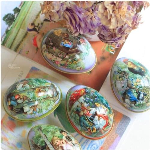 6pcs/lot Small Easter holiday Box Egg Shape Storage Can Chocolate Collect box Rabbit Printing tin gift case Pill Storage box