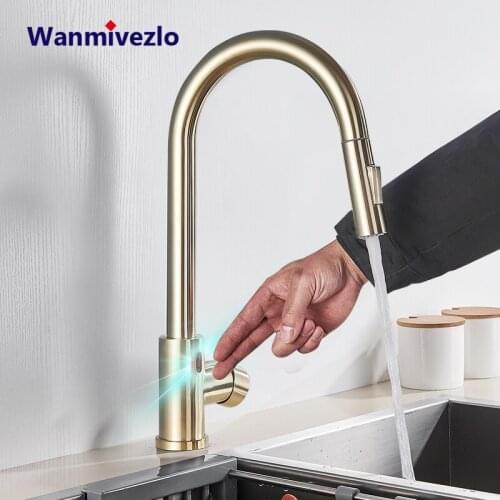 Brushed Golden Pull Out Smart Sensor Kitchen Faucet 360 Rotate Smart Control Kitchen Faucet Sensor Tap Hot Cold Water Mixer Tap