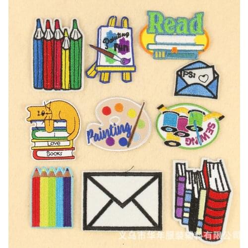 Cute School Supplies Embroidery Cloth Stickers For Clothing DIY Stripes Clothes Patchwork Sticker Custom Flowers Applique