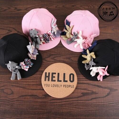 Fashion korean cartoon bear rabbit baseball caps kids trendy handmade cute sun hats vacation casual Visor snapback caps for 3-7