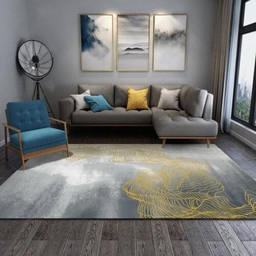 Fashion, Modern, New Chinese Grey Ink And Gold Curve Strip Living Room Bedroom Kitchen Bedside Carpet Floor MatCustom Size