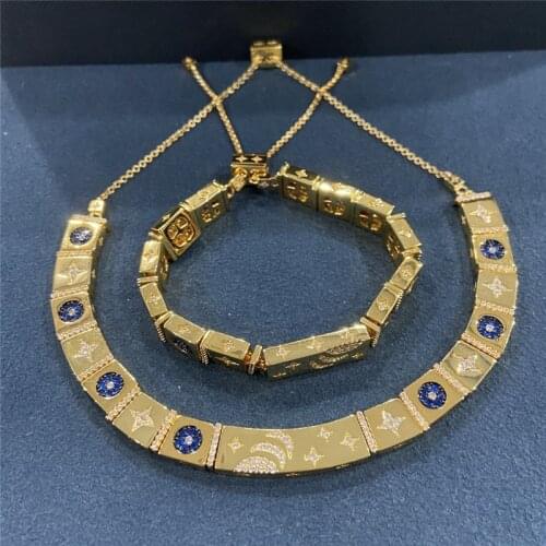 New luxury inlaid crystal jewelry set necklace bracelet dream star and moon electroplating gold womens jewelry