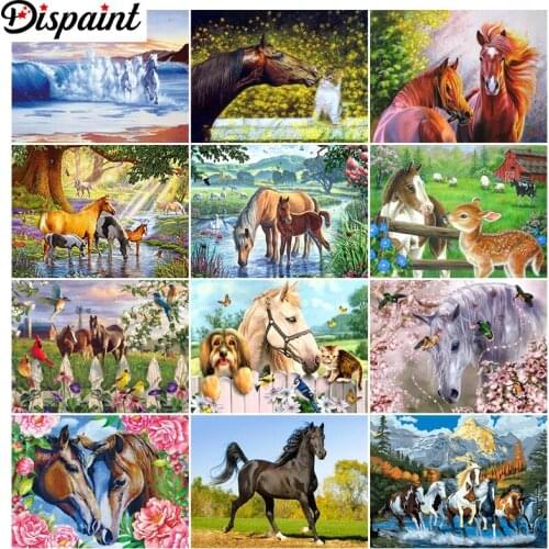 Dispaint Full Square/Round Drill 5D DIY Diamond Painting "Horse animal lake" 3D Embroidery Cross Stitch 3D Home Decor Gift