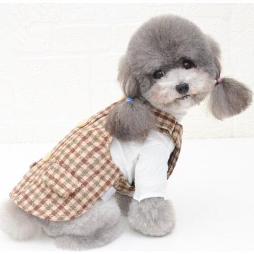 Newest Pet Woolen Plaid Design Skirt Dog Thick Skirt Autumn Winter Dog Clothes Two Feet Coffee Color Warm Pet Clothes Dog Dress