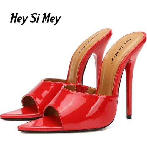 Hey Si Mey Plus Size Shoes For Women 2021 Summer Sexy Thin Heel High Heels 13cm Female Model T Stage Catwalk Shoes Ladies Slides