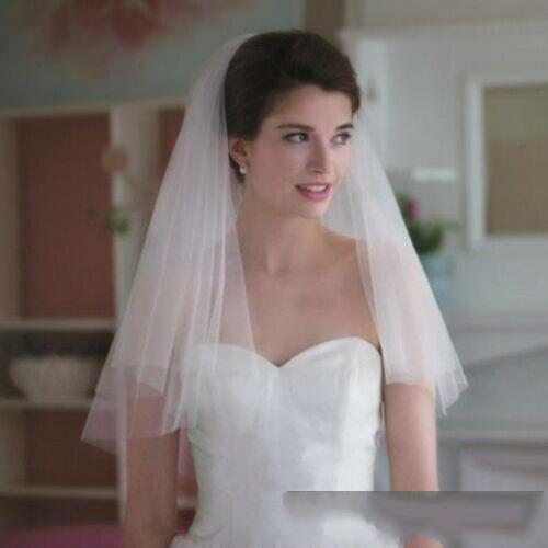 New Style Fresh Looking White Ivory 2t Bridal Wedding Veil with Comb Elbow Length Cut Edge Tier
