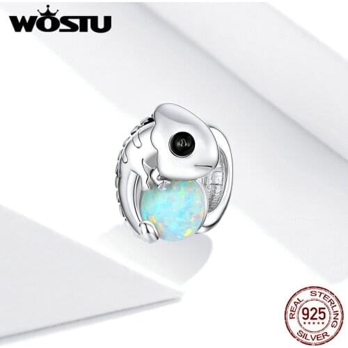 WOSTU Fit Original for Charm Bracelet 925 Sterling Silver Chameleon Crystal CZ Charm Beads DIY Jewelry Berloques