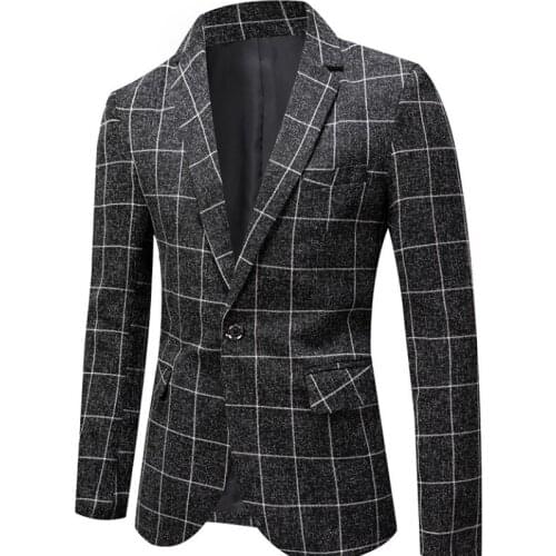 2021 Autumn Fashion Plaid Blazer Men Casual Suit Coat Single Button Suits Jacket Spring Slim Men Clothing costume homme MY516
