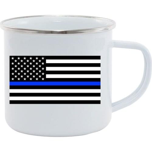 Stainless Steel Camping Coffee Mug The Thin Blue Line Flag Birthday Christmas Outdoors Metal Enamel Campfire Cup