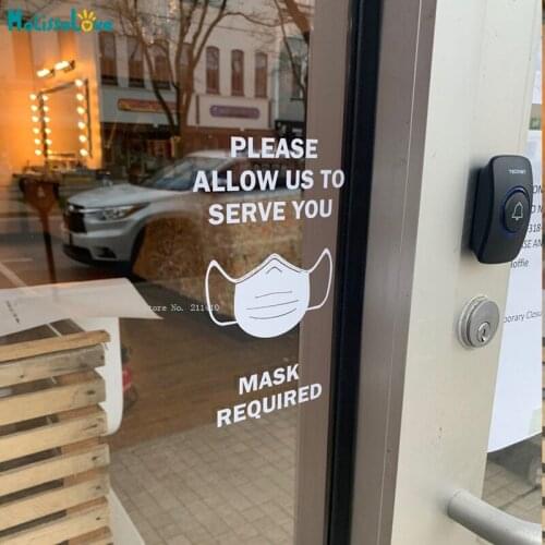 Please Allow Us To Serve You Mask Required Wall Stickers Shop Window Decals Safety Measures Vinyl Murals YT5528