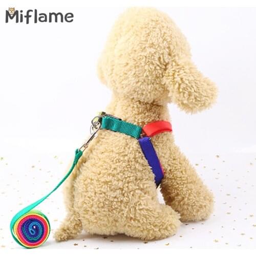 Miflam Rainbow Dog Harness For Small Dogs Leash Pomeranian Bichon Collar Pet Dog Collar Nylon Colorful And Durable Traction Rope
