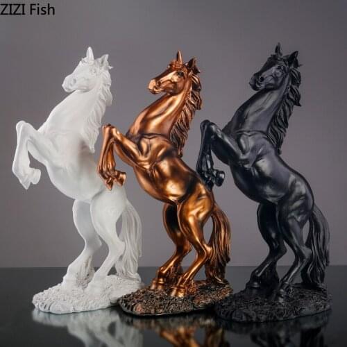 Golden Horse Retro Ornaments Crafts Resin Figurines Steed Sculpture Living Room Decoration Animal Statue Vintage Home Decor