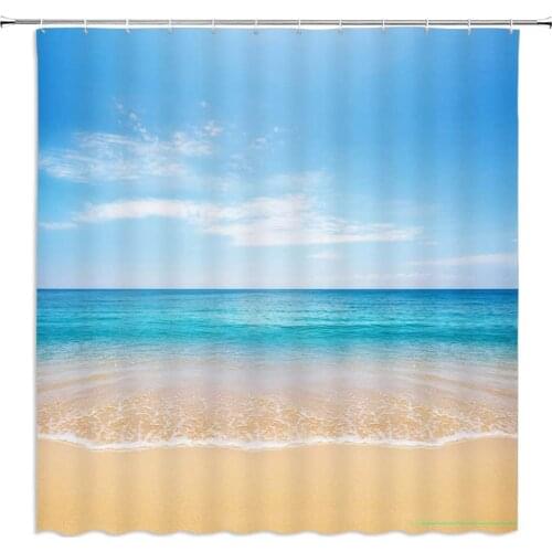 Ocean Beach Shower Curtain Blue Sky Scenery Sea Water Wave Bathroom Decor Waterproof Polyester Fabric Home Bath Curtains Set