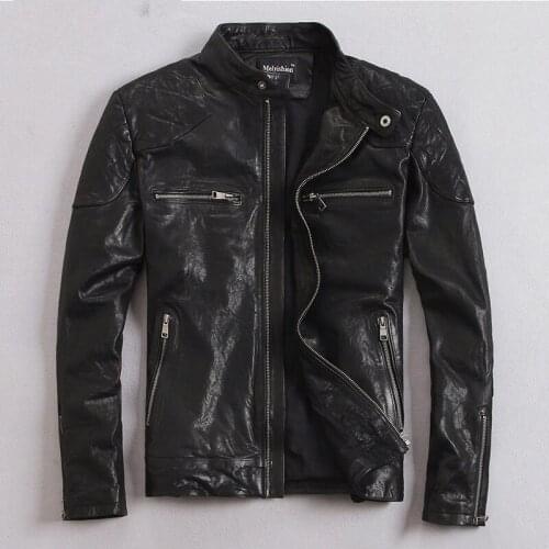 High Quality 100% Natural Goat Skin Leather Jacket Men Spring Autumn Short Slim Motocycle Bomber Jackets casacas de cuero MF032