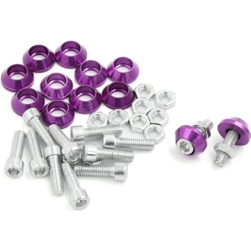 Uxcell M6 Purple Metal Cone Head License Plate Frame Bolts Nuts Screws 5pcs for Motorbike Car