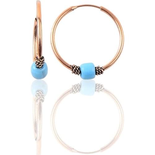 Willow Sterling Silver 17 mm Turquoise Stone Hoop Earrings Modern Look Jewelry For Women Colour