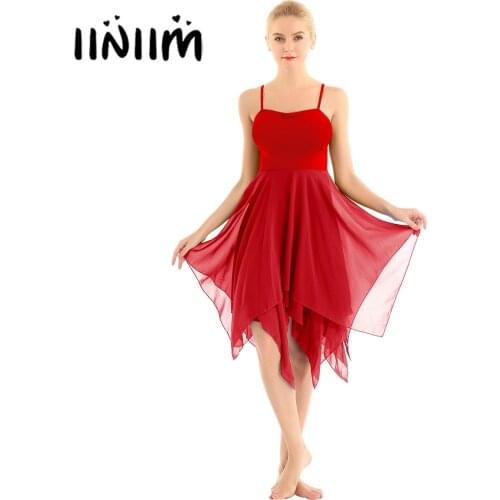 Iiniim Womens Adult Ballet Ballroom Dance Dress Spaghetti Strap Sleeveless Dance Class Competition Contemporary Dance Dress