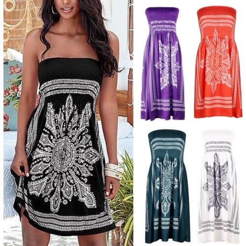 Hot sale European and American womens dress sexy skirt word wrap chest printing Temperament commute sleeveless dress