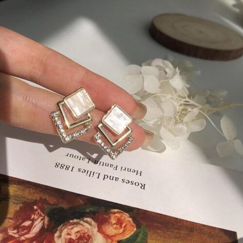 12 PCS/lot Earrings Gold Rhombus Geometry Crystal Square Shaped Earrings Jewelry for Women Party