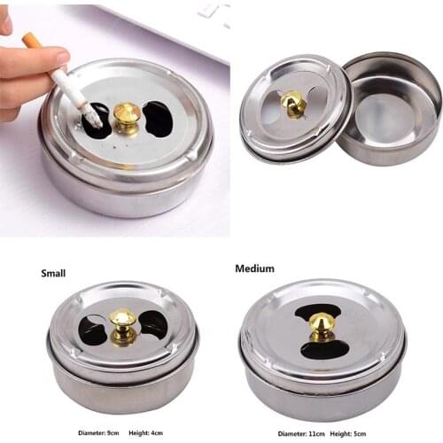 2 Sizes Creative Home Smoking Accessories Portable Stainless Steel Ashtray Lid Rotatable Fully Enclosed Ashtray Home Gadgets