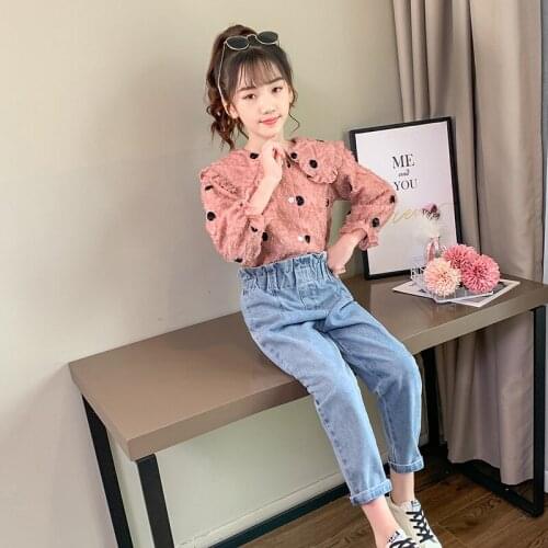 Girls Suit Blouse +Pants 2Pcs/Sets 2021 Dot Spring Autumn Teenagers Outwear Kids Cotton Tracksuit Sport Suits Children Clothing