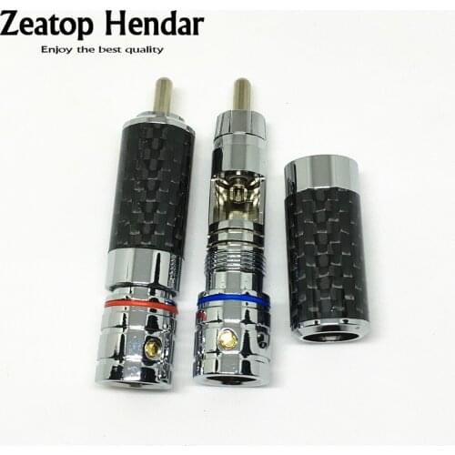 2Pcs New Rhodium Plated Carbon Fiber RCA Male Plug Audio Video Speaker Locking Soldering Connector