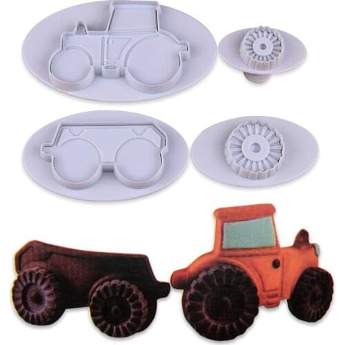 6sets/lot)Free Shipping 4pcs Plastic Tractor Cookie Fondant Plunger Cutter Mold set