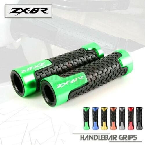 7/8"22mm Motorcycle Accessories Universal CNC Aluminum+Rubber Handle Grips for KAWASAKI ZX6R NINJA 636 ZX636 636R ZX-6RR