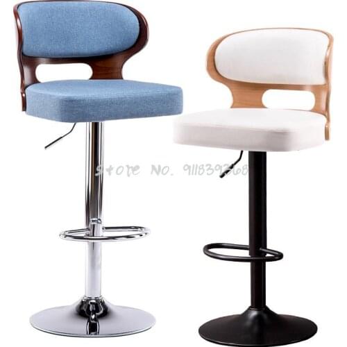 Solid Wood Bar Chair Family Modern Simple Back Bar Chair European Style Lift Rotary High Stool Front Desk Cashier Chair