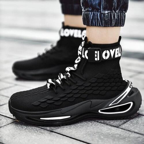 Large Size High-level High-soled Mens Sports Shoes Mens Black Sneakers Sport Man Running Boty Panske Tenisky Sneekers E-1017