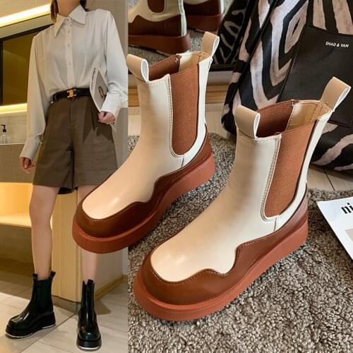 2020 New Winter Womens Ankle Bboots Thick-soled Plus Velvet Boots Spring Fashion Increase Cotton warm Leather Shoes Female