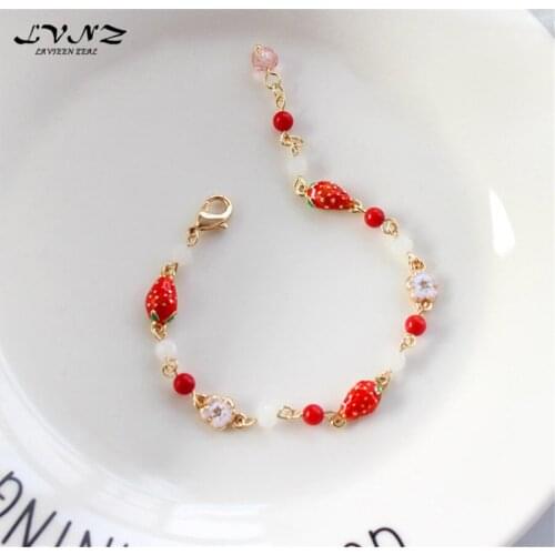 Mori Girl Strawberry Flower Bracelet Fresh Girl Lovely Jewelry Friends Birthday Gift D395