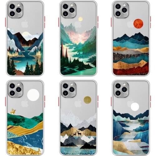 Hand painted Landscape art sunset deer Phone Case For iphone 12 11 Pro Max Mini XS 8 7 Plus X SE 2020 XR Matte Light white Cover