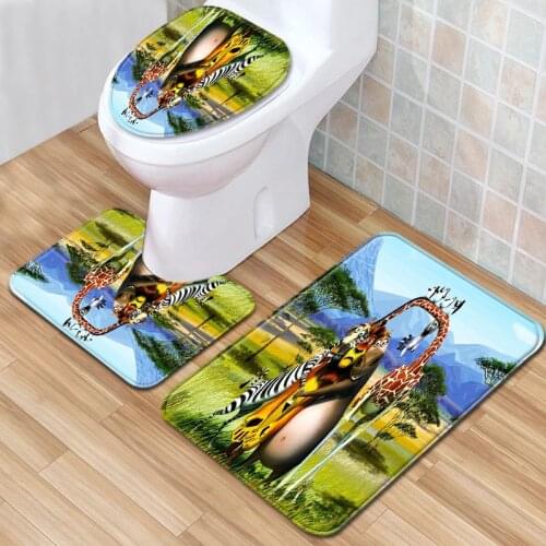 European and American anime bathroom rug Non-slip bathroom carpet Bath Mats Sets Toilet Lid Cover mat Toilet Three-piece set Mat