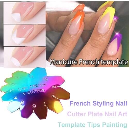 French Styling Nail Cutter Plate Nail Art Template Tips Painting Made Of Colorful Stainless Steel Which Is High Quality